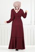 Biye Detail Winter Kleid 4025PM1063-M Bordeaux - Thumbnail