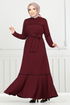 Biye Detail Winter Kleid 4025PM1063-M Bordeaux - Thumbnail