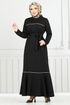 Biye Detailed Winter Dress 4025PM1063-M Black - Thumbnail