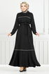 Biye Detailed Winter Dress 4025PM1063-M Black - Thumbnail