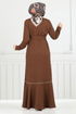 Biye Detailed Winter Dress 4025PM1063-M Coffee - Thumbnail