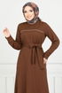 Biye Detailed Winter Dress 4025PM1063-M Coffee - Thumbnail