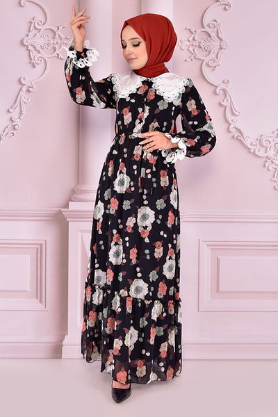 NEV - Blumig Chiffon Kleid Dachziegel NEV14650
