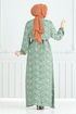 Blumig Viskose Kleid 807OZR1047-M Mint - Thumbnail
