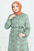Blumig Viskose Kleid 807OZR1047-M Mint - Thumbnail