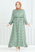 Blumig Viskose Kleid 807OZR1047-M Mint - Thumbnail