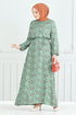 Blumig Viskose Kleid 807OZR1047-M Mint - Thumbnail