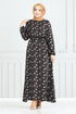 Blumig Viskose Kleid 807OZR1047-M Schwarz - Thumbnail