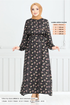 Blumig Viskose Kleid 807OZR1047-M Schwarz - Thumbnail