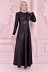 Bogen Satin Kleid Schwarz ASM2465 - Thumbnail