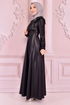 Bogen Satin Kleid Schwarz ASM2465 - Thumbnail