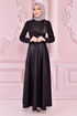 Bogen Satin Kleid Schwarz ASM2465 - Thumbnail