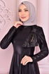 Bogen Satin Kleid Schwarz ASM2465 - Thumbnail