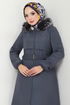 Bolero Detailed Furred Coat 7009ZNR1012-M Anthracite - Thumbnail