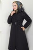 Bolero Detailed Furred Coat 7009ZNR1012-M Black - Thumbnail