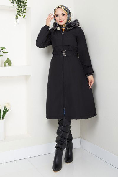 MRV Z.N.R. - Bolero Detailed Furred Coat 7009ZNR1012-M Black