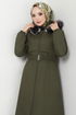 Bolero Detailed Furred Coat 7009ZNR1012-M Khaki - Thumbnail