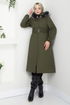 Bolero Detailed Furred Coat 7009ZNR1012-M Khaki - Thumbnail