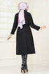 Bolero Detailed Stamp Coat 2054BGS895-M Black - Thumbnail