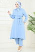 Bolero Detaylı Tesettür Kombin 23023UKB139-MS Bebe Mavisi - Thumbnail