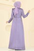 Boncuk Detaylı Saten Abiye 2818ELC1143-MS Lila - Thumbnail