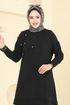 Boncuk Detaylı Tesettür Takım 6013UZ662-MS Siyah - Thumbnail