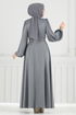 Boncuk İşlemeli Saten Abiye 5691EDF311-MS Gri - Thumbnail