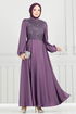 Boncuk İşlemeli Saten Abiye 5691EDF311-MS Lila - Thumbnail