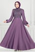 Boncuk İşlemeli Saten Abiye 5691EDF311-MS Lila - Thumbnail
