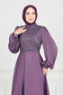 Boncuk İşlemeli Saten Abiye 5691EDF311-MS Lila - Thumbnail