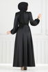 Boncuk İşlemeli Saten Abiye 5691EDF311-MS Siyah - Thumbnail