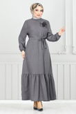 MRV O.Z.R. - Brooch Rose Detailed Dress 801OZR1047-M Anthracite