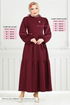 Brooched Hijab Dress 4518NFC915-M Burgundy - Thumbnail