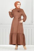 MRV O.Z.R. - Broş Gül Detaylı Elbise 801OZR1047-M Açık Kahve