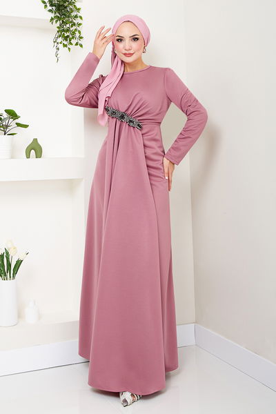 MRV S.L. - Brosche Detail Abendkleid 5021SL890 Rose Kurusu