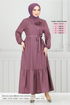Brosche Rose Detail Kleid 801OZR1047-M Dunkel Lila - Thumbnail