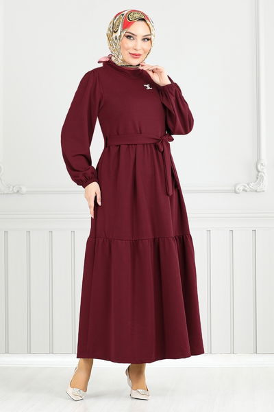 MRV N.F.C. - Broşlu Tesettür Elbise 4518NFC915-M Bordo