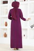 Button Detail Dress ASM2671 Damson - Thumbnail