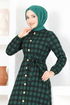 Button Detail Dress MSL1170 Emerald - Thumbnail