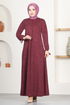 Button Detail Dress MSL1171 Burgundy - Thumbnail