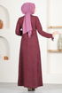 Button Detail Dress MSL1171 Burgundy - Thumbnail