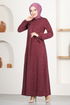 Button Detail Dress MSL1171 Burgundy - Thumbnail