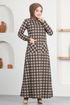 Button Detail Dress MSL1566 Brown - Thumbnail