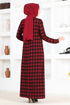 Button Detail Dress MSL1566 Burgundy - Thumbnail