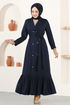 Button Detail Evening dress ASM2645 Navy blue - Thumbnail