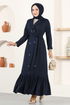 Button Detail Evening dress ASM2645 Navy blue - Thumbnail