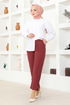 Button Detail Pants MSL5010 Burgundy - Thumbnail