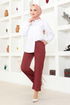 Button Detail Pants MSL5010 Burgundy - Thumbnail