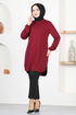 Button Detail Tunic MSL1177 Burgundy - Thumbnail