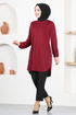 Button Detail Tunic MSL1177 Burgundy - Thumbnail